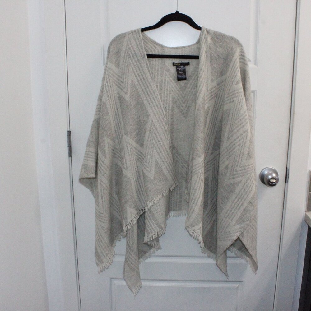 Maje Wool Blend Cape‎ Shawl One Size Gray And Beige